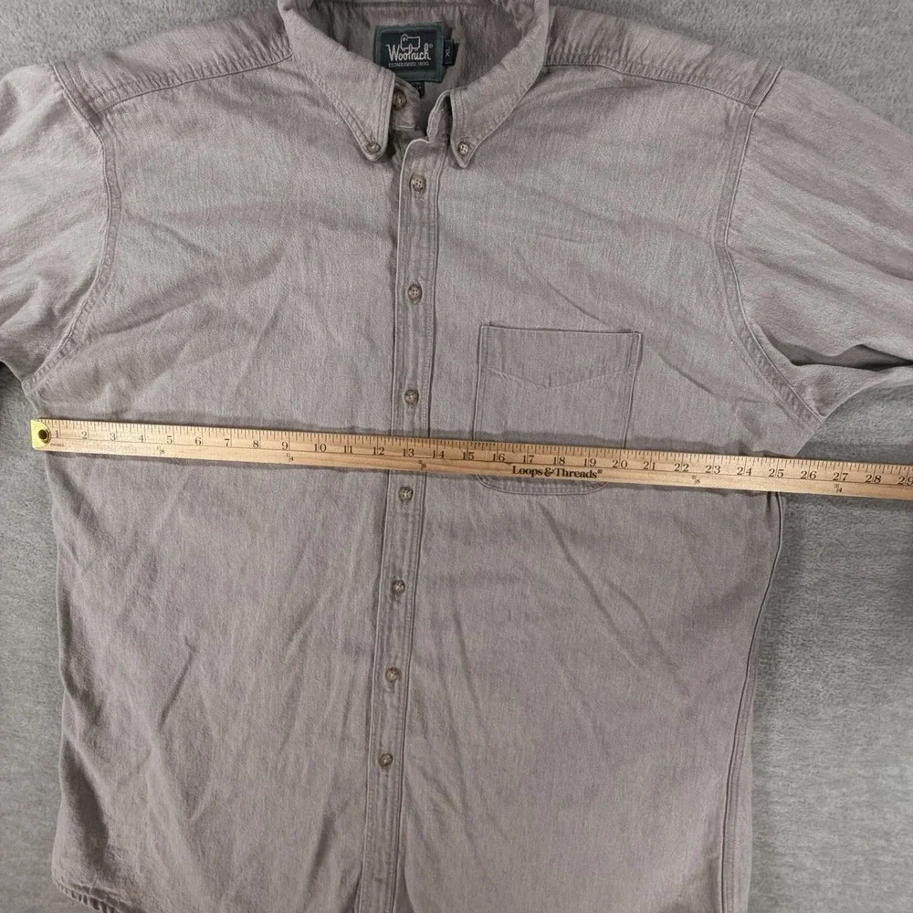 Vintage WOOLRICH Shirt‎ XL Mens Gray Chambray Button Up Barn Heavy Outdoor USA